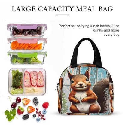Spring Summer Squirrel Lunch Bag for Women Men | Insulated Lunch Box Leakproof Food Meal Containers Reusable Foldable 6L Capacity Lunch Tote Bags for Work Picnic Travel - color: style-9