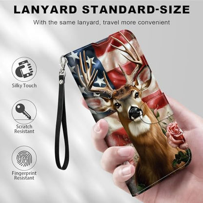 for Cricket Outlast 5G 2024 Wallet case with RFID Blocking Credit Card Holder Kickstand, Folio Flip PU Leather Shockproof Protective Cover for AT&T Motivate Pro 5G, Flag Deer - color: Flag Deer