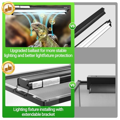REPTI ZOO UVB Reptile Light, New Version T5 HO UVB Lighting Combo Kit, Reptile Terrarium Hood with 10.0 UVB Tube Bulb, Reptile Light Fixture 24W-22Inch - size: 24W-22Inch