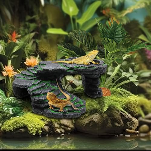 GOZILLA Basking Platform Step Ledge,Reptile Hideout Turtle Tank Accessories Decorations,Turtle Basking Platform Habitat for Turtles,Leopard Gecko and Bearded Dragon.(Black-M-Kit)