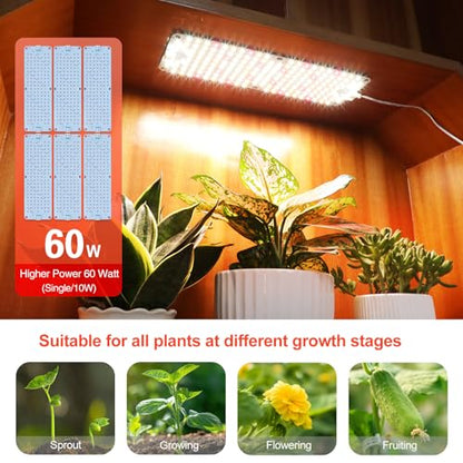 6-Pack Panel Grow Lights for Indoor Plants, FECiDA 2026 LED Plant Grow Light for Under Cabinet Plants, Full Spectrum Growing Lamp with 4,8,12,16,20 Hr Timer, Free Linking - size: Panel Grow Light 12W(6Pack)