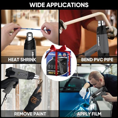 1500W Heavy Duty Heat Gun, Variable Temperature Control Hot Air Gun Kit with 2 Air Flow 120°F~1200°F and 4 Nozzles for Crafts Shrink Wrap (Gray) - color: Grey