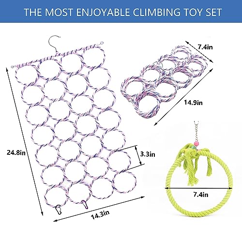 3 Pack Swing Hanging Toys,Bird Climbing Rope Net Ladders Small Medium Pet Activity Toy Suitable for Parakeet,Cockatiel,Cockatoo,Hamster,Rat,Ferret(Random Color) - color: Yellow