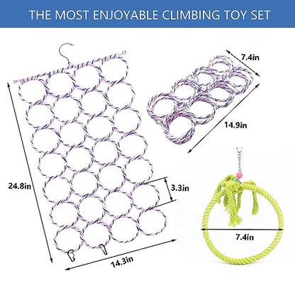 3 Pack Swing Hanging Toys,Bird Climbing Rope Net Ladders Small Medium Pet Activity Toy Suitable for Parakeet,Cockatiel,Cockatoo,Hamster,Rat,Ferret(Random Color) - color: Yellow