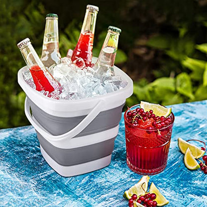 Collapsible Bucket, 5L 1.3Gallon Small Cleaning Mop Buckets for Household Outdoor Car Washing Tub Plastic Foldable Portable Camping Beach Sand Water Pot Pail Space Saving Square - color: 5l-grey