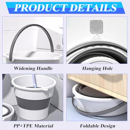 Collapsible Bucket 1.3 Gallon/5L Small Plastic Household Cleaning Mop Buckets Foldable Water Bucket for Car Wash Fishing Camping Beach (White) - color: White