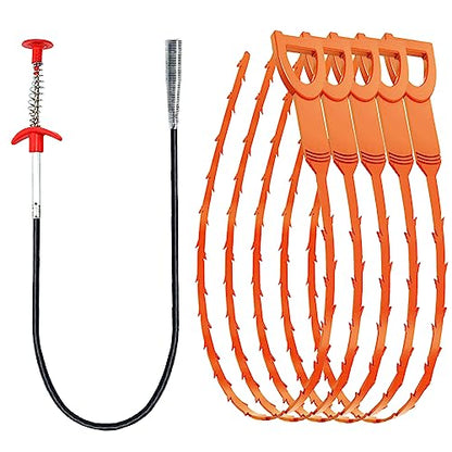 SDTC Tech 6-Pack Drain Snake Kit for Sewer Toilet Kitchen Sink Bathroom Tub | 6-Pack 64 Inch Snake Drain Cleaner and 20 Inch Hair Clog Remover Flexible Spring Pipeline Claw Hook Retriever - color: 5pcs 20inch+ 1pcs 64inch