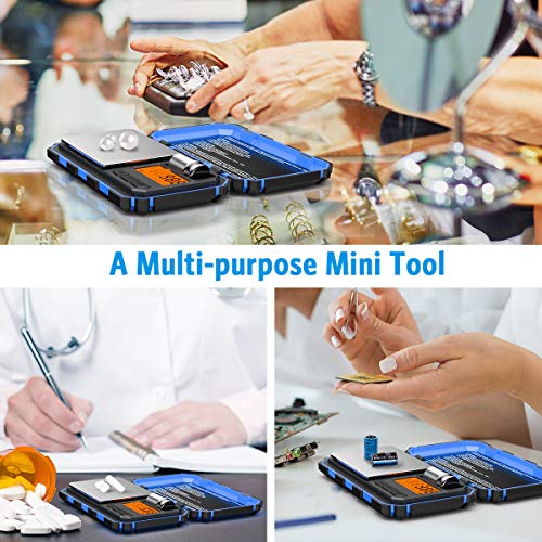 (Upgradaed) Digital Mini Scale, 200g /0.01g Pocket Scale, 50g Calibration Weight, Electronic Smart Scale, 6 Units, LCD Backlit Display, Tare, Auto Off, Stainless Steel (Battery Included) - color: Blue