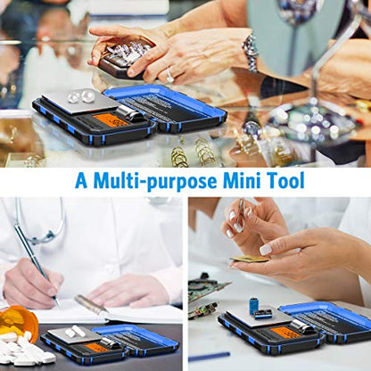 (Upgradaed) Digital Mini Scale, 200g /0.01g Pocket Scale, 50g Calibration Weight, Electronic Smart Scale, 6 Units, LCD Backlit Display, Tare, Auto Off, Stainless Steel (Battery Included) - color: Blue