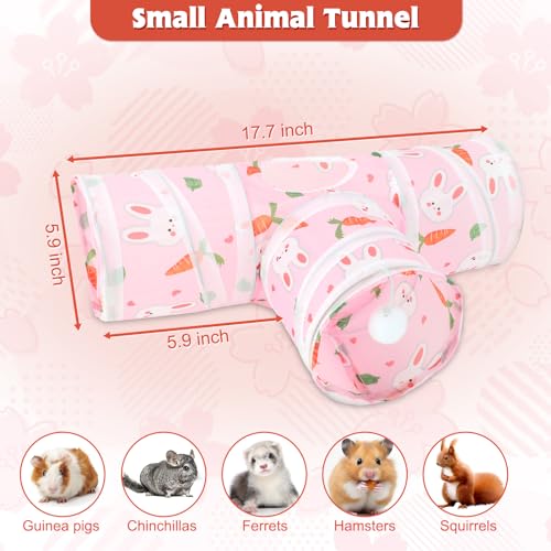 YUEPET Guinea Pig Tunnel, Guinea Pig Toys, 3-Way Play Tunnel Hideout, Pink | Guinea Pig Play Tubes, Collapsible Design, Hanging Play Ball, Folds for Storage, for Bunny Chinchilla Ferret Hamster - color: Pink