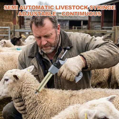 25ml Semi-Auto Repeating Livestock Syringe Gun, 5 Dose Settings | Ergonomic Grip, Clear Barrel & Luer Lock, Vet Injector for Cattle, Horses, Goats, Sheep & Pigs - color: Silver Gray25ML-B