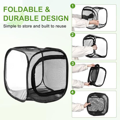 M METERXITY Butterfly Habitat Cage Terrarium, Outdoor Collapsible Mesh Pop-up with Zipper Protection for Breeding Butterfly/Ladybug, Mesh Plant Enclosure [Black with Black, 12 x 12 x 12 Inch] - color: Black With Black