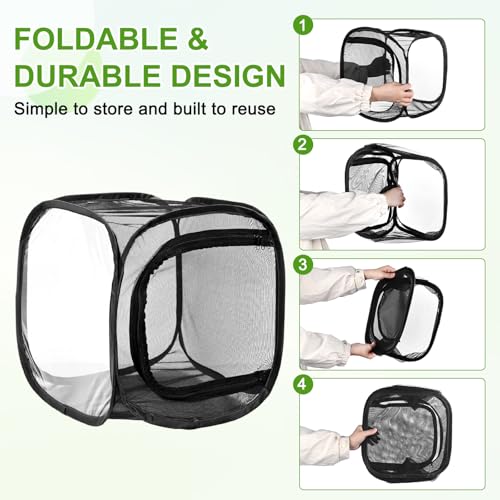 M METERXITY Butterfly Habitat Cage Terrarium, Outdoor Collapsible Mesh Pop-up with Zipper Protection for Breeding Butterfly/Ladybug, Mesh Plant Enclosure [Black with Black, 12 x 12 x 12 Inch] - color: Black With Black