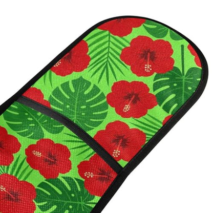 Dual-functionality Mitts and Pot Holders Sets High Heat Resistant Pot Holder Gloves Kitchen Aid BBQ (Hawaiian Flowers Floral Red Green) - color: Hawaiian Flowers Floral Red Green