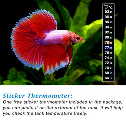 25Watt Mini Aquarium Submersible Betta Heater with Free Thermometer Strip for 1-6 Gallon Fish Tanks (Preset Temperature 78℉)
