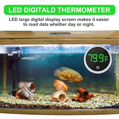 2PACK LED Aquarium Thermometer - 5S Refresh Speed Touch Screen Fish Tank & Terrarium Water Temperature Test Digital Thermometer - color: Round-White 2PCS