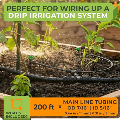 5/16" Irrigation Tubing Parts for Drip Irrigation Watering System | 200 ft PVC Mainline for Irrigation System 5/16" ID x 7/16" OD, Durable & Flexible, Replaces 1/2" Drip Poly Supply Line - size: 200 ft