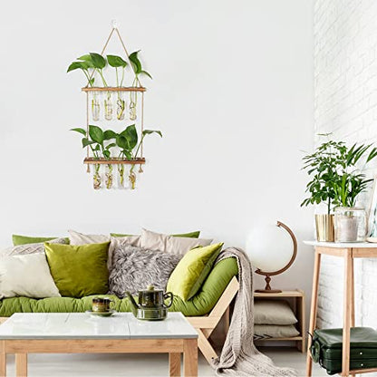 Hyindoor Wall Hanging Planter Terrarium 2 Tired Test Tube Vase Glass Planter Plant Propagation Station Plant Hangers of Rope with Wooden Stand and 8 Tubes for Hydroponic Plant Cutting - size: Small-8 Tubes