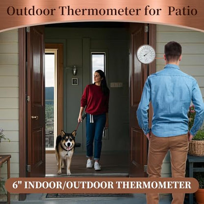 6-Inch Brass Outdoor Thermometer & Humidity Gauge, Easy-Read Dial | Weatherproof Battery-Free Analog Hygrometer, °F/°C Dual Scale, Adjustable Swivel Bracket for Patio, Window & Greenhouse - size: 6inch thermo&hygrometer