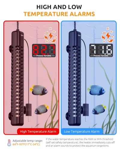 SEAOURA 500W Aquarium Heater for 70-80 Gallon Fish Turtle Tank Thermostat | Adjustable Max & Min Temp Protection, 14 IN Intelligent Submersible Heater Auto Shut-Off Digital Display Salt/Freshwater - size: 70-80 Gallon Tank