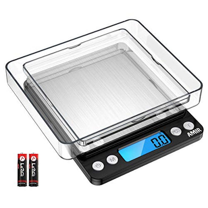 AMIR Digital Kitchen Scale, 3000g 0.01oz/0.1g Pocket Cooking Scale, Mini Food Scale, Pro Electronic Jewelry Scale with Back-Lit LCD Display, Tare & PCS Functions, Stainless Steel, Black - color: Black