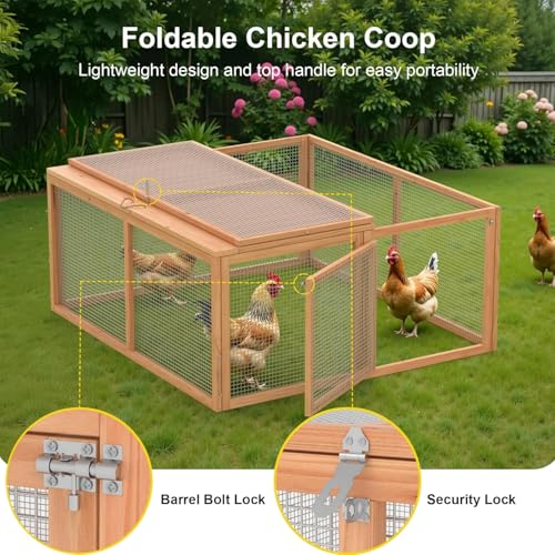 Chicken Coop Run Rabbit Cage No Assembly Portable Chicken Run Bunny House with Top & Side Opening Doors,Outdoor Small Animal Playpen Wooden Chicken Brooder Box Guinea Pig Cage 45"x 42"x 20" - color: Wood