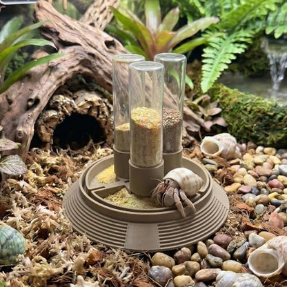 4-in-1 Hermit Crab Feeding Station - Integrated Nutrition and Hydration Center，3D-Printed Tank Accessories Made from Safe Materials, Suitable for Hermit Crabs and Small Reptiles. - color: Wood Tone