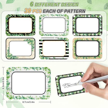 JarThenaAMCS 180 Pcs Farmhouse Name Tag Stickers Rustic Eucalyptus Leaves Nameplates Greenery Self-Adhesive Label Decals for Back to School Students Teacher Desk Classroom, 6 Designs - style: Farmhouse Greenery