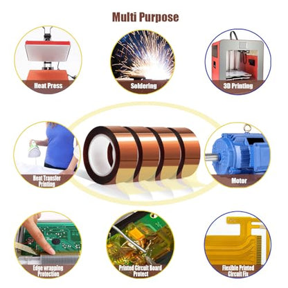 MEBMIK 4 Rolls 20mm x16m(52FT) Heat Tape High Temperature Heat Resistant Tape Heat Transfer Tape for Heat Sublimation Press Vinyl,No Residue