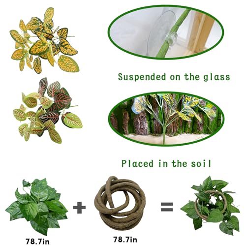 Tfwadmx 11Pcs Human Skull Decor with Plants, Snake Hide, Gecko Tank Accessories, Resin Skull with Climbing Vines Reptile Terrarium Tank Decor for Tarantulas, Lizards