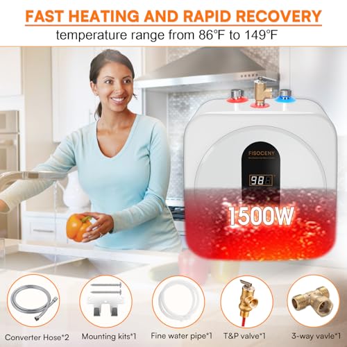 Under Sink Instant Hot Water Heater,2.5 Gallon Mini Tank Water Heaters with LED Display,1500W 120V Small Water Heater 1/2" NPT for RV,Kitchen,Compact Design with T&P Valve,3-Way Fitting Valve - color: White