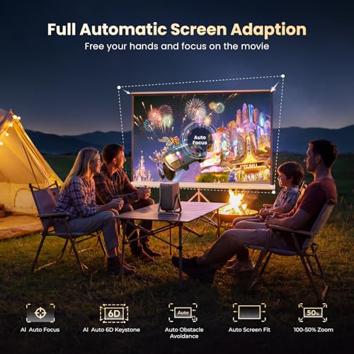 Short Throw Projector 4K Compatible with Netflix Autofocus Portable | 1500ANSI Ceiling Projector for Bedroom/Outdoor Auto focus 6D Keystone Dolby Smart Home Projector with WiFi and Bluetooth