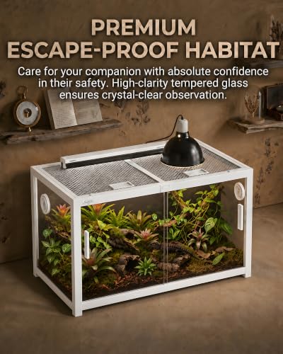 48 Gallon Reptile Tank, Leopard Gecko Reptile Enclosure Front Sliding Door | Stackable ventilation reptile terrariums Tank anti-escape locks and no-fingerprint handles humidification atomization - color: White, size: 48 Gallon