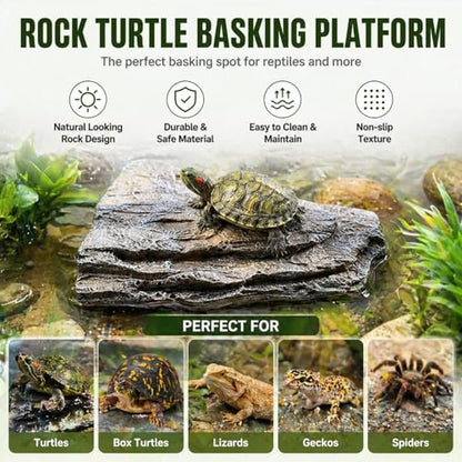 Turtle Basking Platform, Tank Aquarium Tortoise Climbing Platform with 3 Suction Cups, Simulation Rock Resting Terrace, Turtle Tank Accessories for Baby Tortoise, Terrapins, Frogs