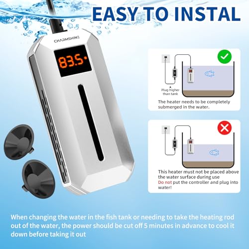 Submersible Aquarium Heater with LED Digital Display 200W Fish Tank Heater for 23-27 Gallon Freshwater Saltwater Tank, Auto Thermostat Overheat Protection(Not Suitable for Low-Water Turtle Tanks)