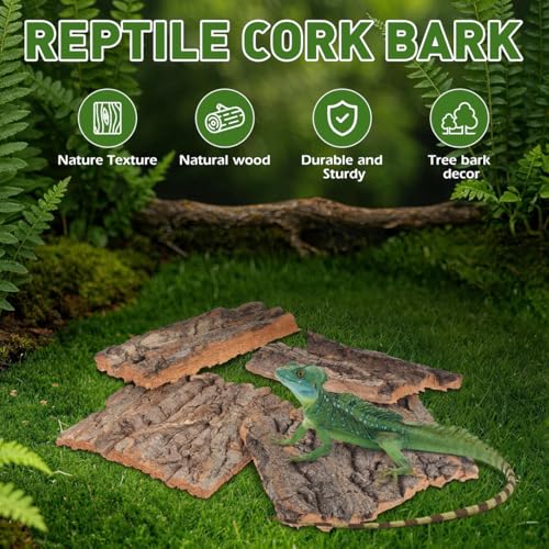 Baluue 4 Pack Reptile Cork Bark, Natural Reptile Bark Bedding for Terrarium Substrate Tank Supplies Decor for Gecko, Lizard, Tortoise, Frog, Spiders, Hermit Crabs