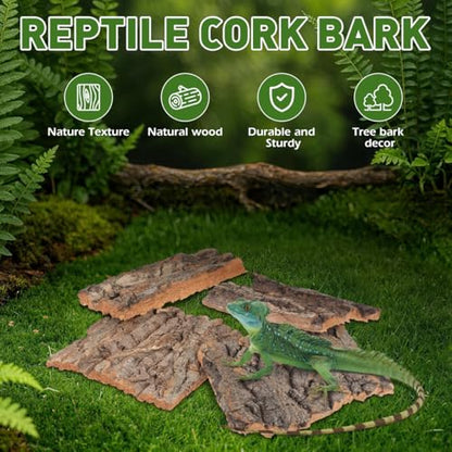 Baluue 4 Pack Reptile Cork Bark, Natural Reptile Bark Bedding for Terrarium Substrate Tank Supplies Decor for Gecko, Lizard, Tortoise, Frog, Spiders, Hermit Crabs