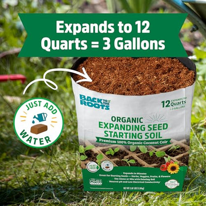 Back to The Roots Organic Seed Starting, Compressed Block expands to 12 Quarts, Made for Herbs, Veggies, Flowers - size: 12 Quart, style: Seed Starting Mix