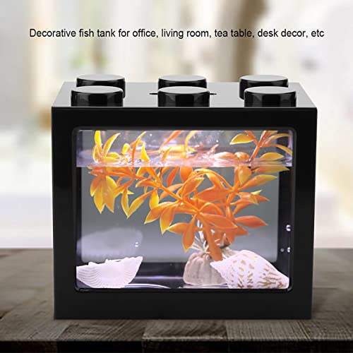 Zerodis Small Fish, Acrylic Mini Fish Desktop Mini Aquarium Bowl for Goldfish Aquarium Starter Kits with USB LED Light Office Tea Table Decor