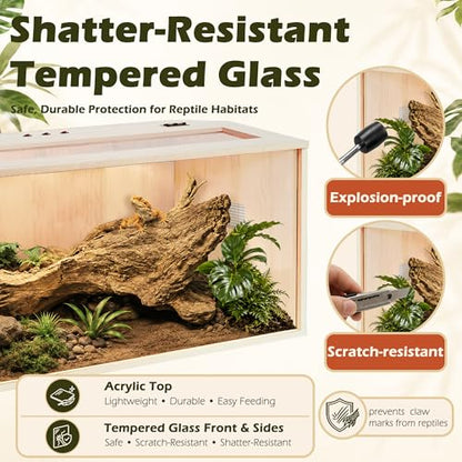 Bearded Dragon Tank,Wooden Reptile Tank and Lizard Tank,Tempered Glass Large Bearded Dragon Enclosure with Built-in Lamp Fixture (40X20X20inch,65 Gallons) - color: Wooden Roof, size: 40X20X20inch,65 Gallons