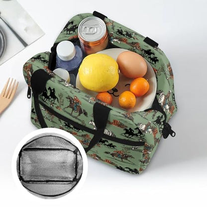 Western Style Kids Lunch Bag :Aztec Western Cowboy Large Capacity Fits Lunch Box -Good for Cowboy Birthday Party, Farm Visit & Camping - color: Aztec Western Cowboy