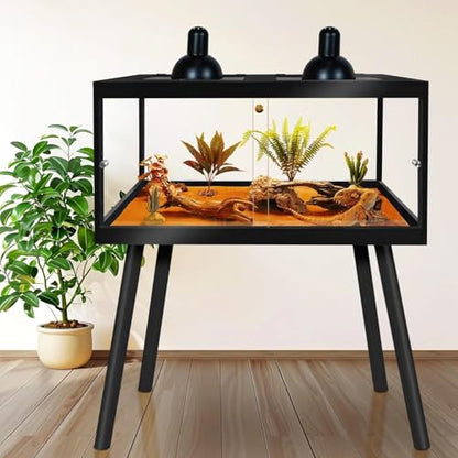 Bearded Dragon Tank with Legs Stand 81 Gallons, Acrylic Panel Lizard Tank, Reptile Tank with Metal Mesh Roof Door (Black, 48"x20"x20") - color: Black, size: 48"x20"x20"