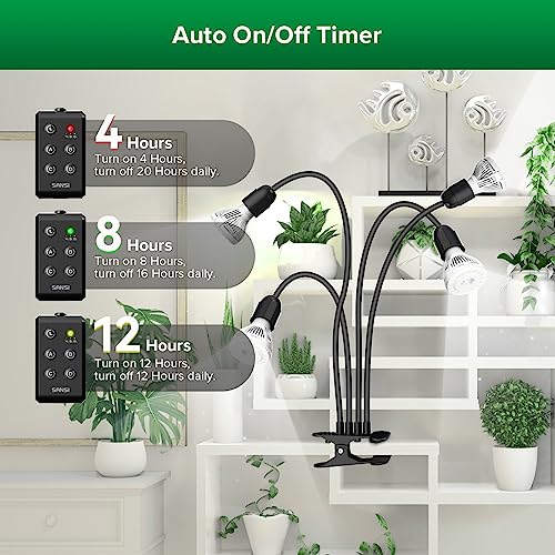 SANSI LED Grow Lights for Indoor Plants, Lifetime Free Bulb Replacement | 600W Full Spectrum 4-Gooseneck Clip Plant Grow Light, Plant Light with Timer 4/8/12 Hrs, High PPFD Growing Power Grow Lamp - size: 4 Head 1 Pack