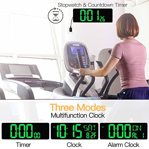 XREXS Large Digital Wall Clock with Remote Control, 16.5 Inch LED Display, Count Up & Down Timer, Adjustable Brightness, Plug-in Alarm Clock with Day/Date/Temperature for Home, Gym, Classroom | LED Large Display Count Up & Down Timer, Adjustable Brightnes
