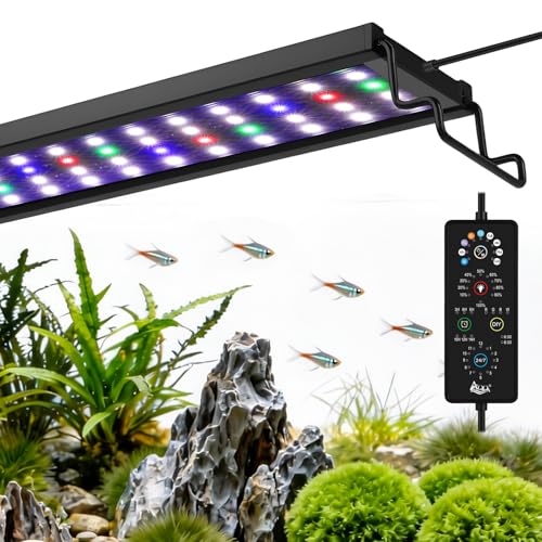 AQQA Full Spectrum Aquarium Plant Light LED Fish Tank Light IP68 Waterproof with 24/7 Natural Mode & DIY RGBW Mode, 9 Colors & 10-Level Brightness Adjustable, 6 Timer Settings for 40"-48" Tank (36W) - size: 40-48inch