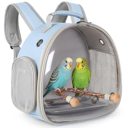 Small Bird Travel Backpack Carrier Cage, Backpack to Transport Backpack Carrier with Metal Tray Stand Perch for Parakeet Cockatiel Budgies Vet Carry Bag - color: Blue