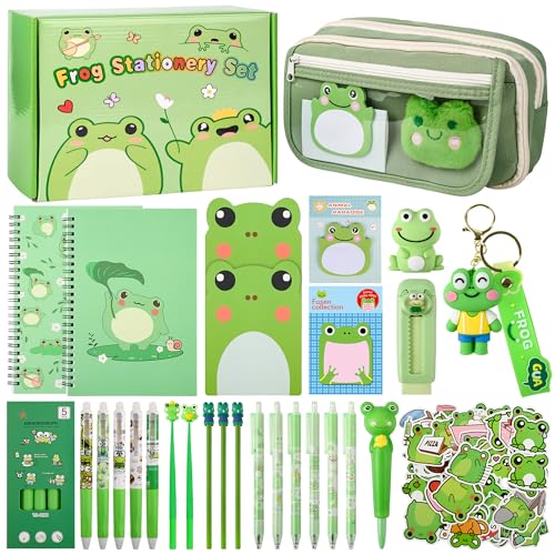Ulema 52pcs Cute Frog Stationery Set Frog Gifts for Boys Girls Birthday Back to School and Classroom Rewards Office Supplies with Frogs Stuff. - style: Frog