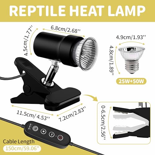 GOZILLA Reptile Heat Lamp, Turtle Lamp with 360°Rotatable Timing & Dimming Cycle Timer, 25W+50W UVA/UVB Reptile Light Bulbs for Reptile and Amphibian Tanks, Terrariums and Cages.(Black) - color: Timer Dimmer-Black