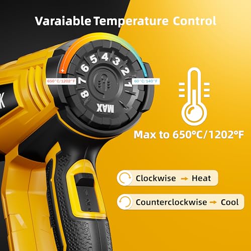 Heat Gun 1800W Hot Air Gun140℉-1202℉ Fast Heating Variable Temperature Control with 4 Nozzles for Shrinking PVC,Stripping Paint,Vinyl Wrap