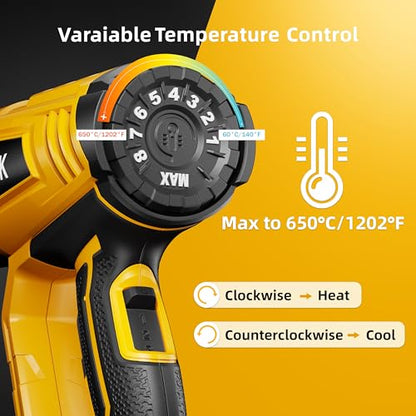 Heat Gun 1800W Hot Air Gun140℉-1202℉ Fast Heating Variable Temperature Control with 4 Nozzles for Shrinking PVC,Stripping Paint,Vinyl Wrap